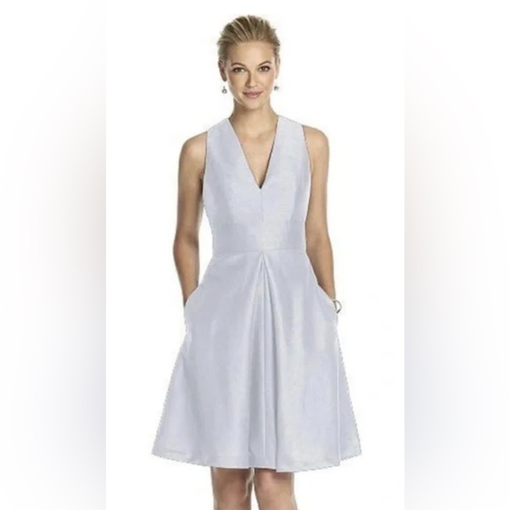 ALFRED SUNG Light silver Blueish Midi Dress bridesmaid size 10